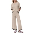 thumbnail image 3 of EKOUAER Lounge Set for Women Travel Outfits 2 Piece Sets Short Sleeve Sweater Top Wide Leg Long Pants Loungewear, 3 of 6