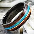 thumbnail image 3 of Men's Black Tungsten Wedding Band with Koa Wood and Blue Opal Stripe - Men's Rings for Weddings, 3 of 8