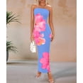 thumbnail image 4 of Women Summer Strapless Maxi Dress Bodycon Floral Long Wedding Guest Dress Formal Cocktail Dresses Blue & Red Flower S, 4 of 10