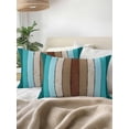 thumbnail image 3 of Outdoor Throw Pillow Set of 2, Aqua Teal Waterproof Pillow with Insert Included, Farmhouse Wood Grain Vintage Brown Striped Decorative Accent Cushion Lumbar Pillows for Patio Porch, 12 x 20 In, 3 of 8
