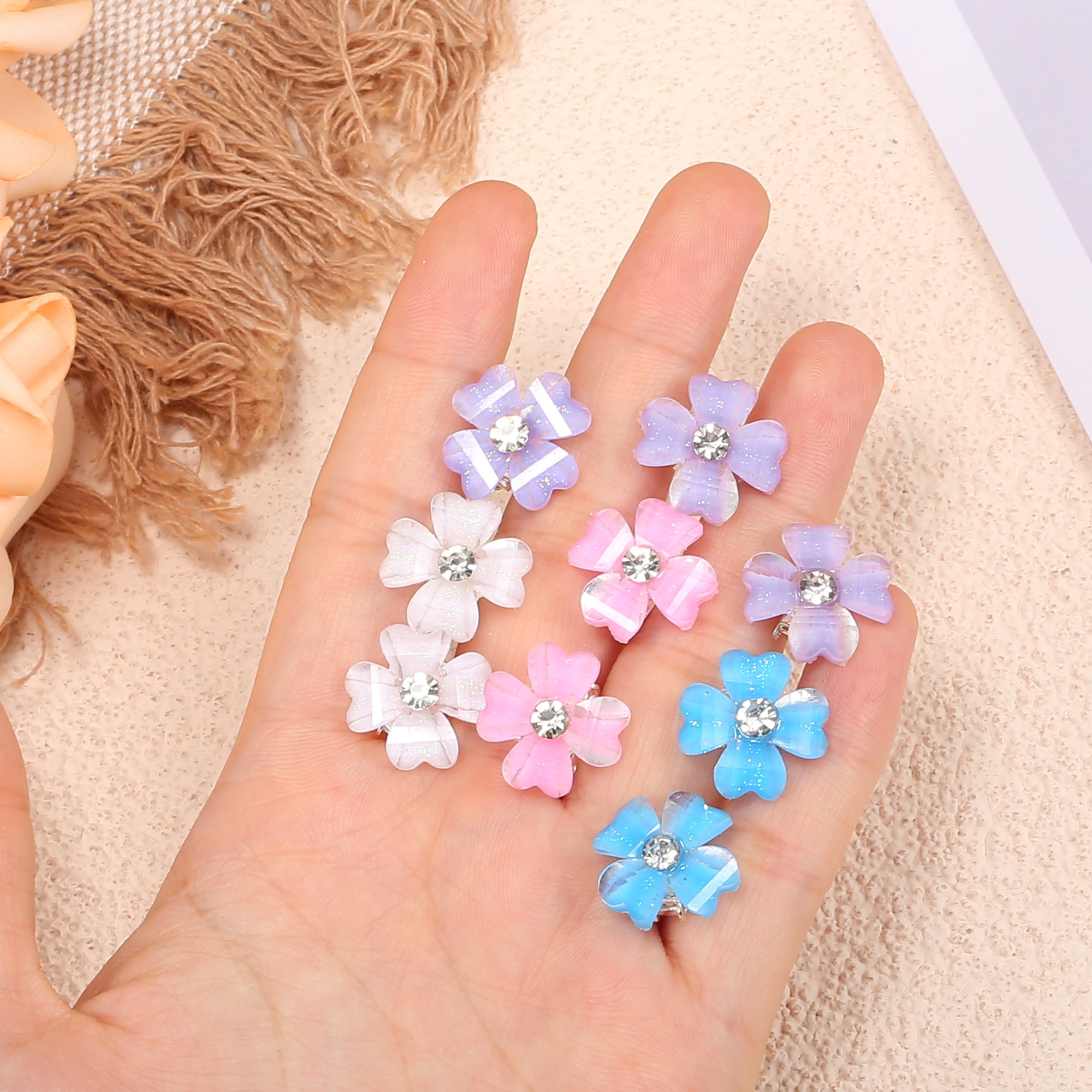 Unique Bargains 20Pcs Small Flower Rhinestone Hair Clips Pink White Blue Purple