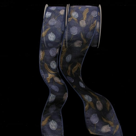 The Ribbon People Sheer Ocean Petal Print Wired Craft Ribbon 3" x 40 Yards