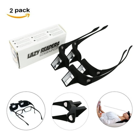 Set of 2 Lazy Prison Readers Glasses Readers Horizontal Spectacles Laying Down Flat Bed for Read/Watch TV Book Phone ipad Tablet, Black, Gift for Parents Friends Children (Best Ipad Stand For Reading In Bed)