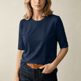 thumbnail image 2 of vzibsiv Womens Stretchy Half Sleeve Crew Neck Tops Relax Fit Solid Color Blouses Navy Size M, 2 of 6