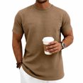 thumbnail image 2 of Men's Summer Vintage Solid Crewneck T-Shirt, Short Sleeve Textured Stretch Casual Tee, Loose Breathable Vacation Daily Wear, Big and Tall Sizes S-3XL Brown, 2 of 9