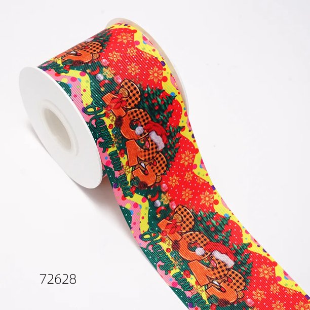 Cintas de satén de grogrén con estampado navideño para lazos, suministros de embalaje para decoración artesanal, 5 yardas 72256