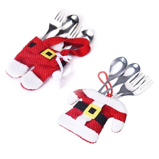 1/2/3 Set Christmas Cutlery Holder Utensil Tableware Holder Bags Fork Spoon Pockets Tableware Silverware Xmas Pouch