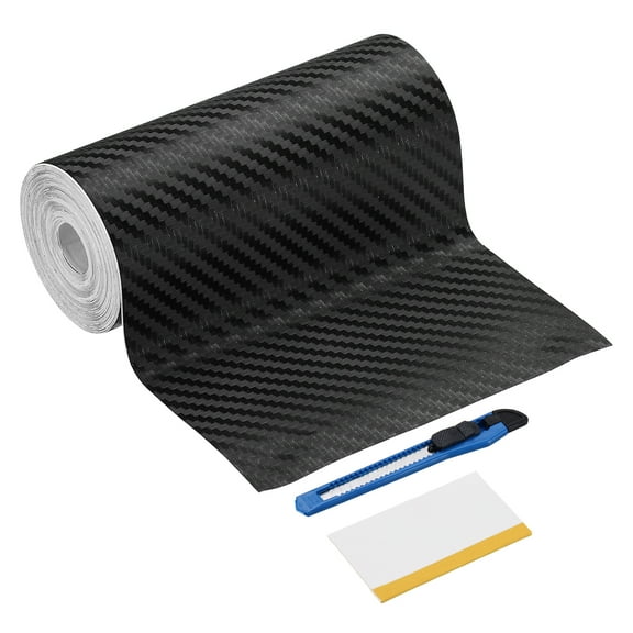 1 Set 3D Carbon Fiber Vinyl Wrap 3.94" x 16ft Self-Adhesive Car Sticker Waterproof Wrap Roll for DIY Decor Automotive Exterior Interior Protection with Scraper Tool, Black