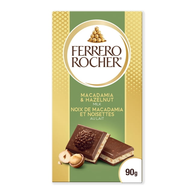 FERRERO ROCHER Premium Chocolate Bar, Macadamia and Hazelnut Milk Chocolate, 90g