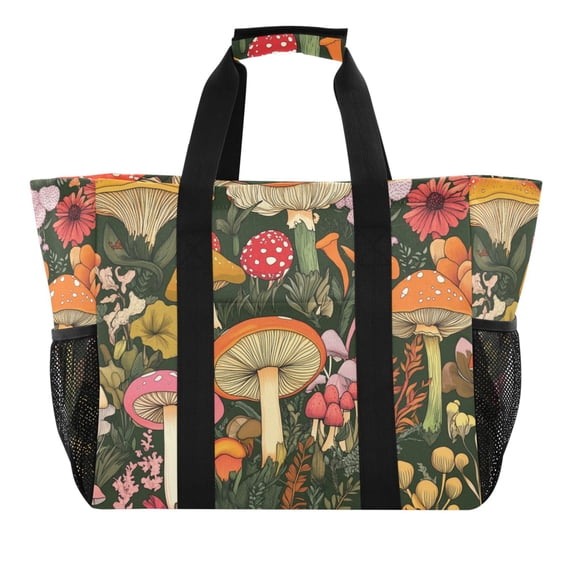 FORMRS Tote Bag for Women Large Capacity Canvas Travel Foldable Carry On Shopping Handbag, Colorful Mushroom