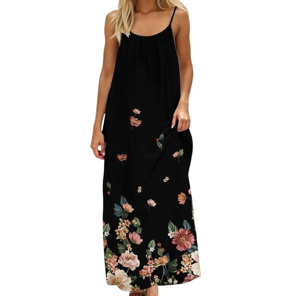 Enjoytime Sundresses for Women Print Spaghetti Strap Backless Sleeveless Cami Dress Summer Beach Vacation Casual Dresses