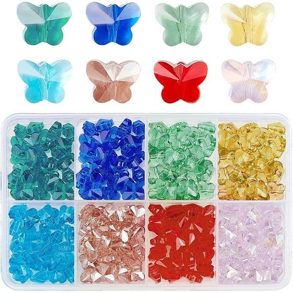64 Pcs Crystal Butterfly Beads 8 Colors AB Color Plated Glass Beads Butterfly Charms for DIY Jewelry Making and Home Decoration Hole: 1mm