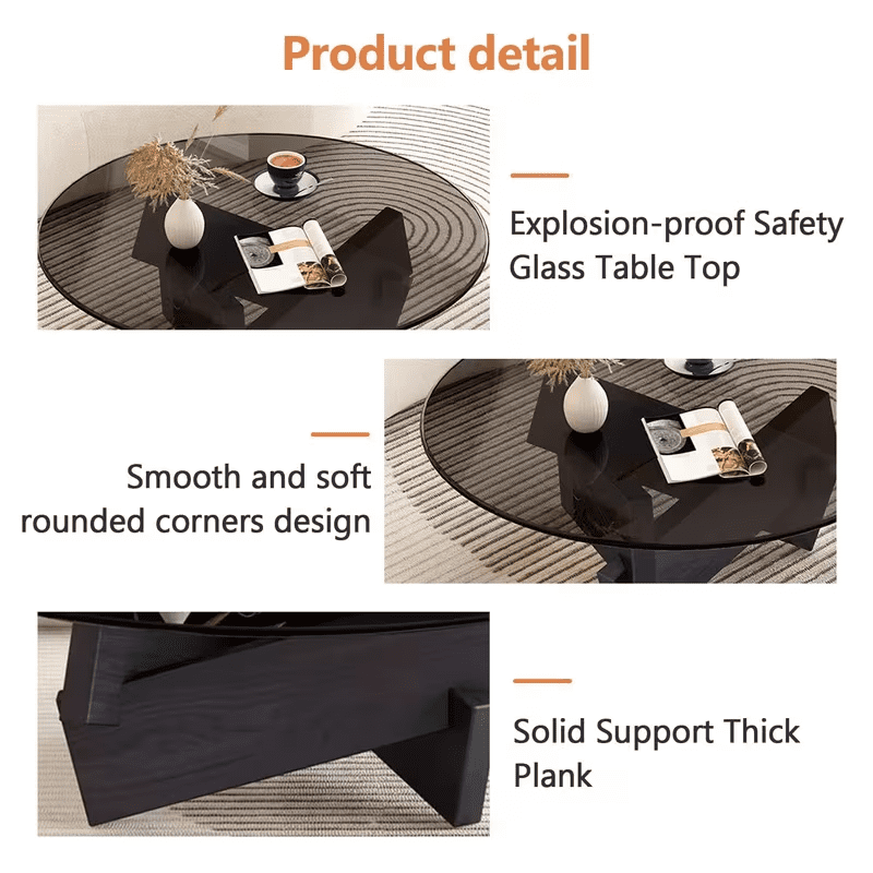 Coffee Tables for Living Room-Triangle Glass Coffee Table with Irregular Wooden Base End Table,Mid-Century Modern Abstract End Table,for Study Room Office Hotel Balcony（Walnut color 31.5incin）