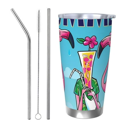 

Salouo Beach Flamingo Trio Print 20oz Tumbler with Lid Stainless Steel Vacuum Insulated Tumbler Durable Insulated Coffee Mug Thermal Cup with Splash Proof Sliding Lid-Straw Three-piece Set