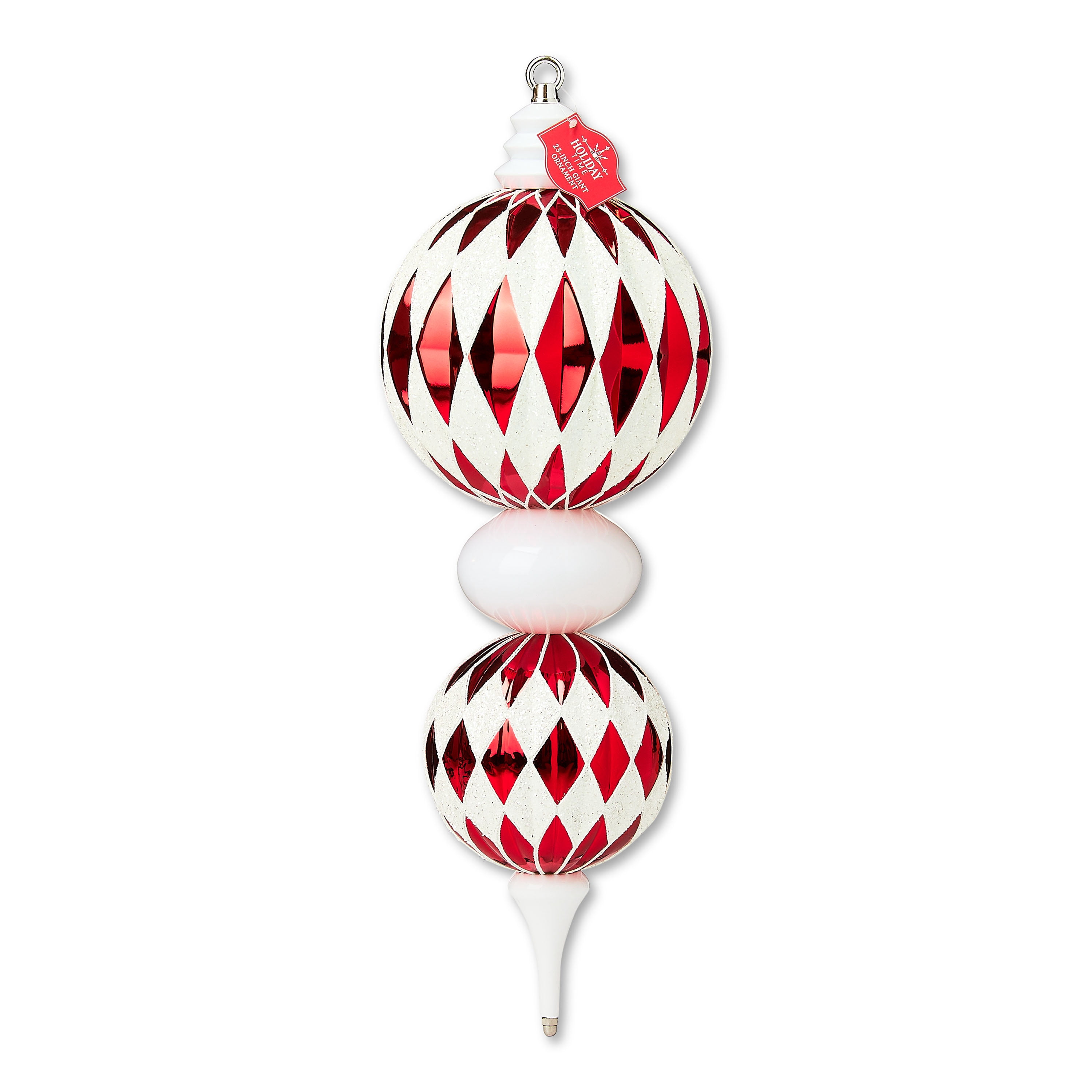 Red and White Jumbo Shatterproof Finial Christmas Ornament, 23