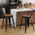 thumbnail image 6 of Aklaus Swivel Metal Bar Stools 26 inch Swivel Counter Height Barstools Set of 2 Modern Farmhouse Bar Chairs with High Backs and Large Wooden Seat for Kitchen Island Dining Room Matte Black, 6 of 9