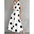 thumbnail image 4 of Black And White Polka Dot V-Neck Sleeveless Button-Up Flared Midi Dress For Women, 4 of 6