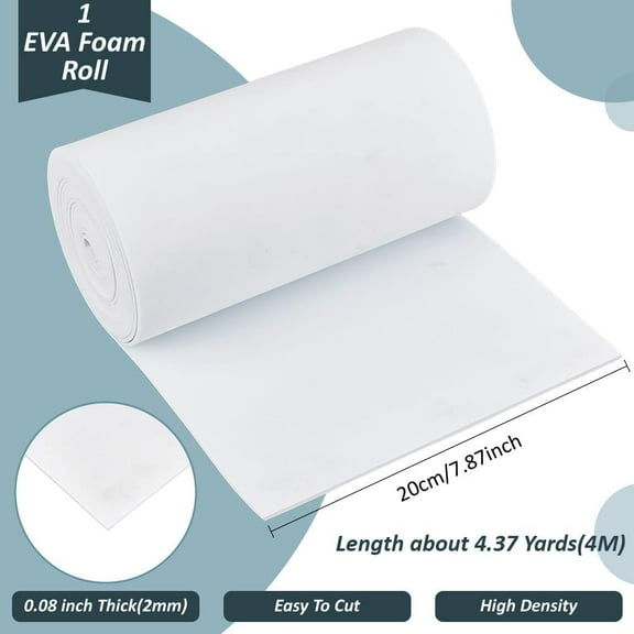 157.4 inch White EVA Foam Sheets Roll 7.8inch Wide Foam Seal Strips for Arts and Crafts Supplies Cosplay Costumes and House Decorations 2mm Thick