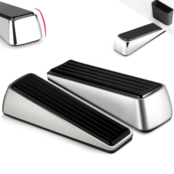 Door Stopper, Heavy Duty Door Stop Wedge Suits Any Door, Any Floor. Set of 2 Plus Bonus Self Adhesive Wall Protectors