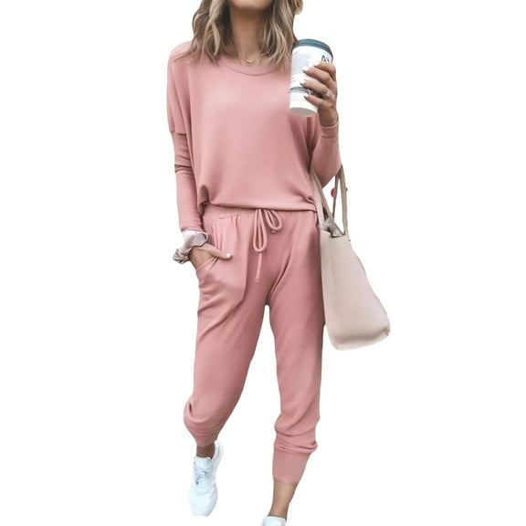 Fashion Sweatshirt and Pants for Women Loose Fit Solid Color Loungewear Set With Comfortable Long Sleeves And Joggers