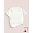 thumbnail image 2 of Strawberry Girl" Cute Graphic Tee for Girls - Casual Round Neck, Short Sleeve, Soft Polyester Blend, Machine Washable - Summer Collection in Beige with Pink Strawberry & Bow Design, 2 of 6