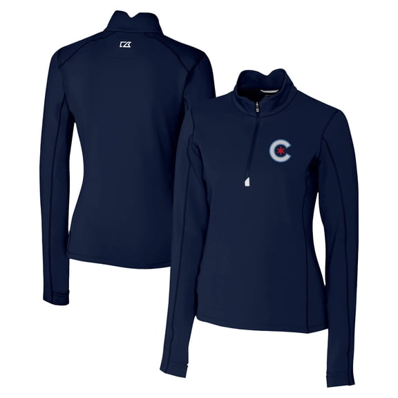 Women's Cutter & Buck Navy Chicago Cubs City Connect Traverse Stretch Quarter-Zip Pullover Top