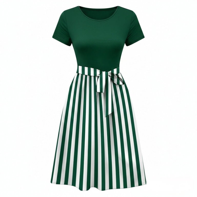 Women's Elegant Floral Print Casual Dress for Summer Lightweight Breathable Easy Fit Dark Green S