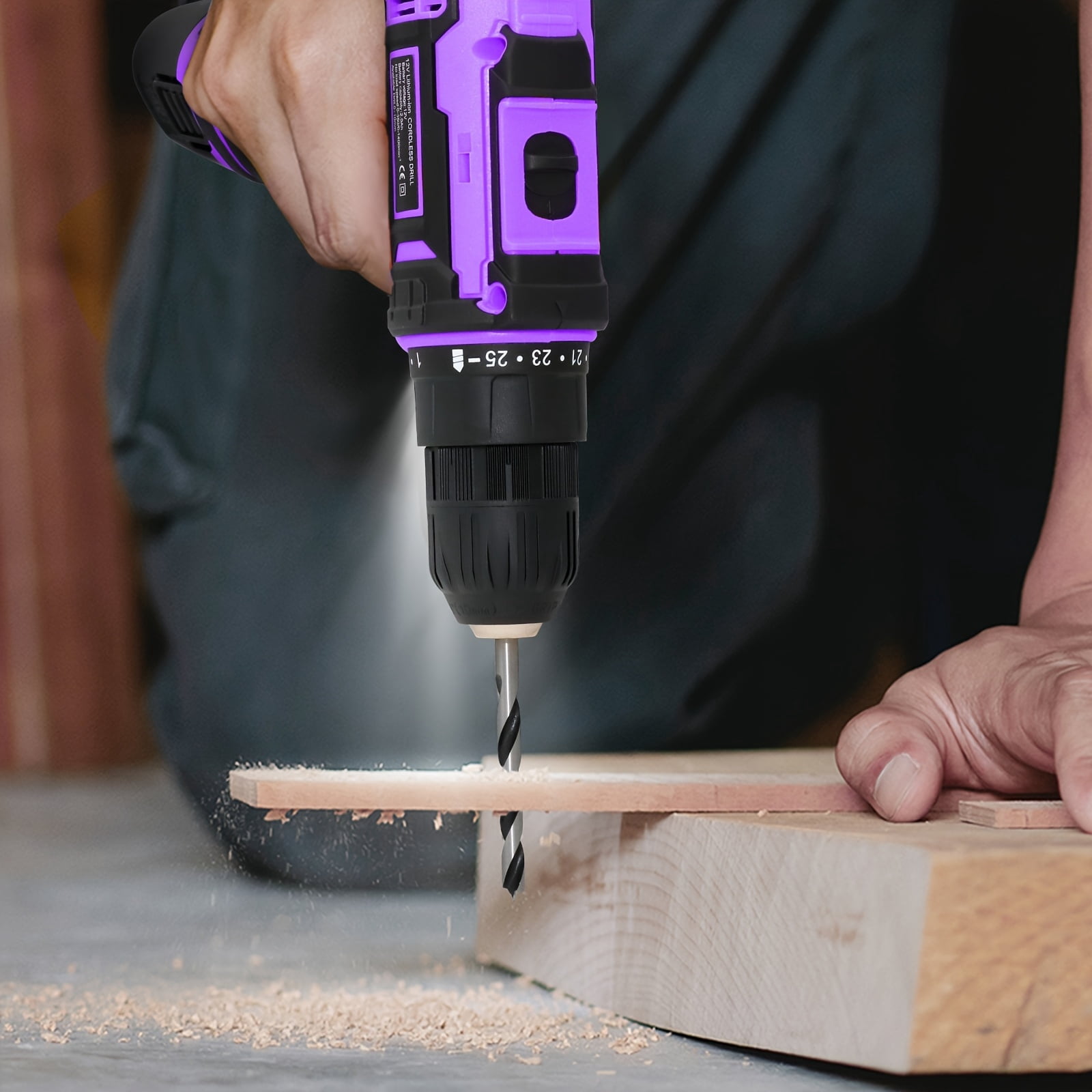 Purple Cordless Drill 12V ,Electric Power Driver Kit,with Drills Bits Set,LED,2 Variable Speed for Home DIY