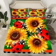 thumbnail image 2 of Homewish Rustic Sunflower Queen Sheet Sets,Country Ladybug Flat Sheet,Orange Red Black Queen Fitted Sheet For Boys Girls,Breathable Home Decor,4-Piece, 2 of 7