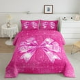 thumbnail image 3 of Manfei Sequin Print Bedding Sets Twin with Comforter, Princess Bowknot Comforter Sets Twin Size, Deep Pink Reversible Down Comforter, Ultra Soft Room Decor, 2 Pieces, 3 of 8