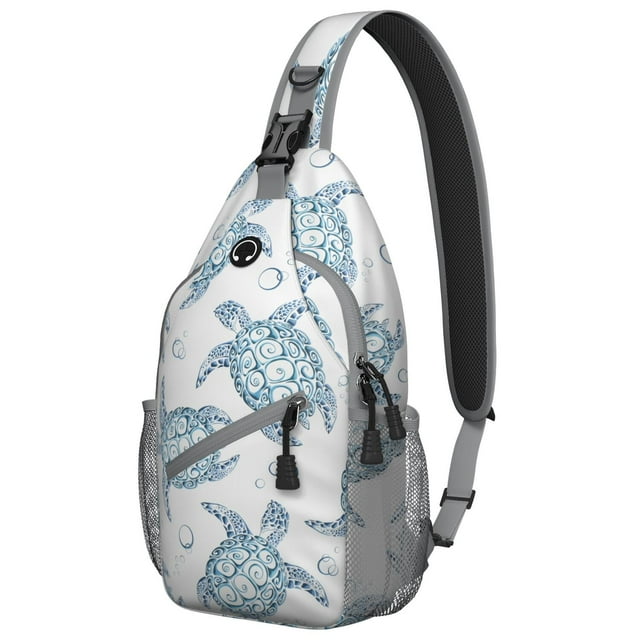 Fashionable Travel Sling Backpack Featuring Cartoon Seahorse, Starfish, Seashells, and Underwater Marine Life Patterns, Multi-Functional with Layered Storage for Outdoor Enthusiasts