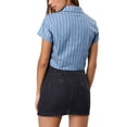 thumbnail image 3 of INSPIRE CHIC Camisa de Mujer de Rayas con Botones y Manga Corta, con Nudo Frontal, Talla M, Azul, 3 of 8