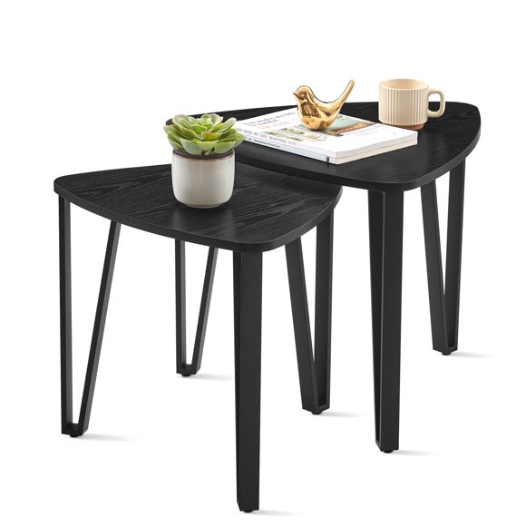 VASAGLE Nesting Triangle End Tables, Coffee Tables for Living Room Bedroom, Industrial Accent Stacking Side Tables with Metal Frame, Charcoal Gray and Black