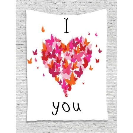 Butterfly Tapestry Wall Hanging - Butterfly Tapestry Wall Hanging Stylish Heart Figure Filled with Butterflies Soul Mate Real True Deep My Dear Love Illustration , Bedroom Living Room Dorm Decor, Multi, by Ambesonne