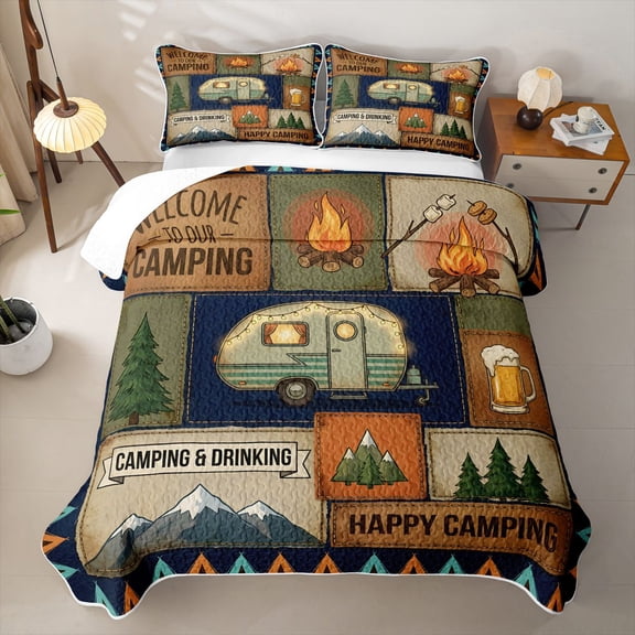 Erosebridal Kids Camping Twin Quilt Set,Rustic Farmhouse Adventure Twin Coverlet Set For Boys,2 Pieces