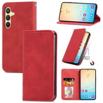 Dteck Shockproof Case for Samsung Galaxy S24, Magnetic PU Leather Flip Back Cover Foldable Cover Card Holder Slot Stand for Galaxy S24 5G,Red