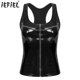 thumbnail image 2 of Camisola gótica punk sexy con tiras para mujer, aspecto mojado, de charol, camiseta sin mangas con cuello en U y cremallera frontal para mujer, 2 of 5