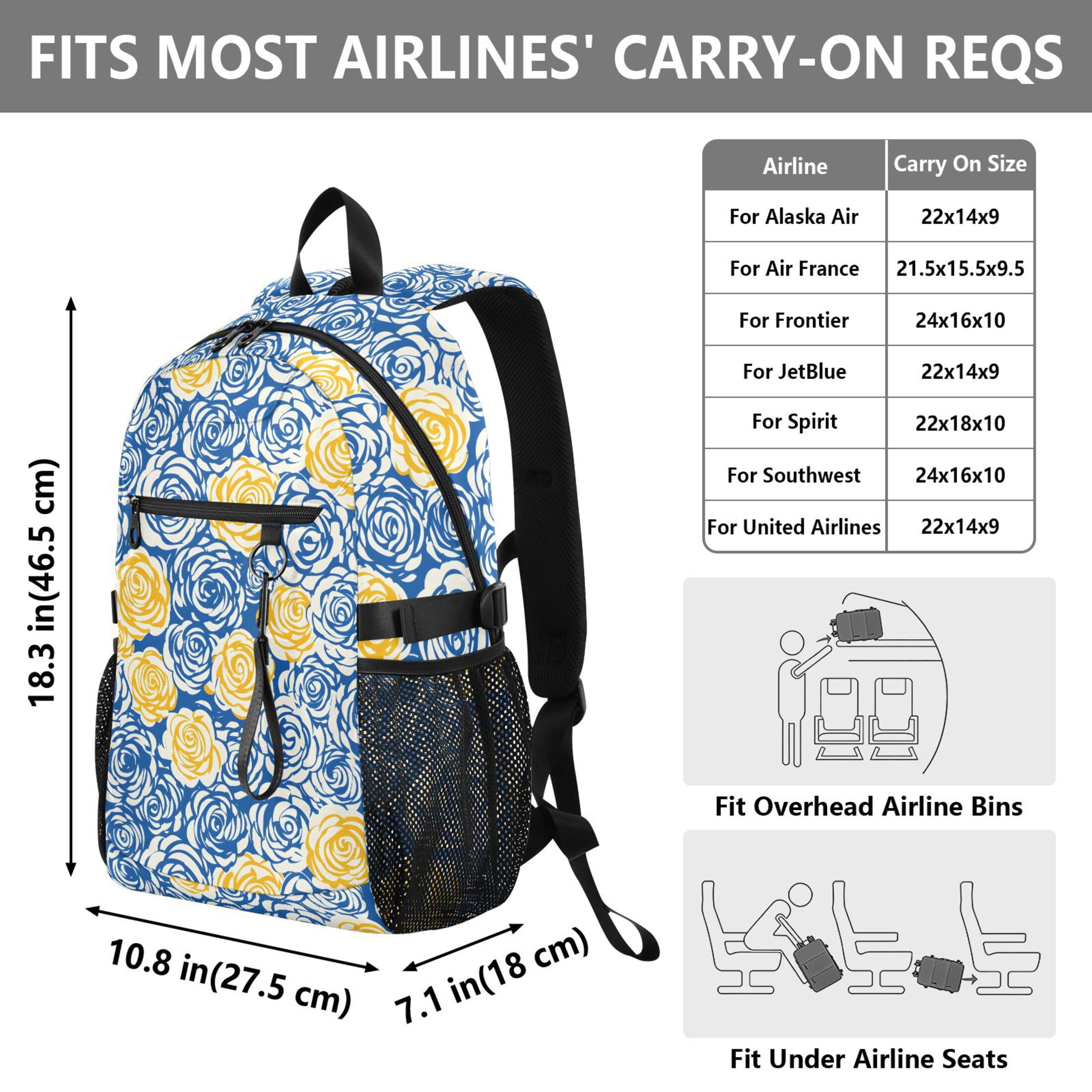 JIALIOU 14" Laptop Backpack Waterproof Airline Approved Stylish Casual Daypack for Travel Business College Work, Blue Yellow Rose