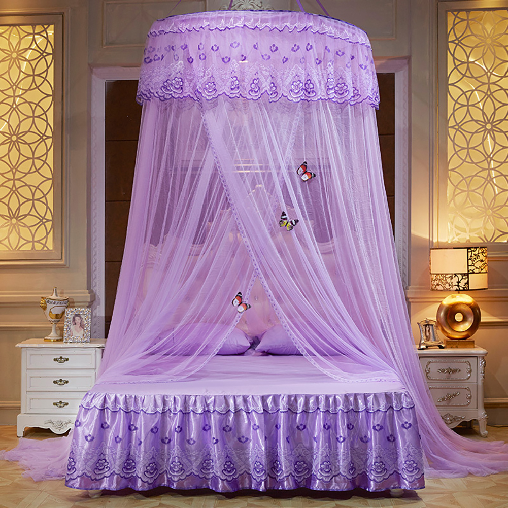 CSCHome Girls Bedspread Bedroom Decor, Princess Lace Lace Room Decor Bed Curtain Bed Canopy (Purple)
