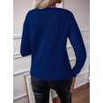 thumbnail image 5 of Womens Trendy Casual Crewneck Long Sleeve Cable Knit Light-Weight Oversized Fall Sweaters Pullover Tops Dark Blue M, 5 of 7
