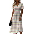 thumbnail image 2 of Minjewel Women's Striped V-Neck Short Sleeve Breton Top Shift Mini Dress - Summer Casual Beach Outfit, Loose Flowy Party Dress, Comfy Vacation Outfit,Multicolor,M, 2 of 6