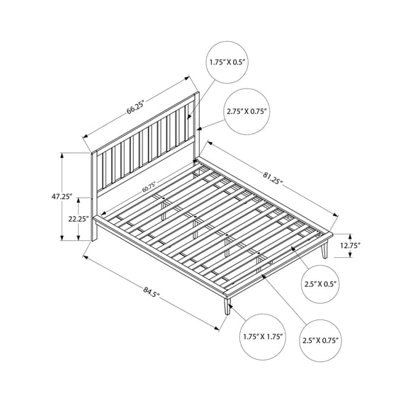 Bed, Platform Bed, Queen Size, Frame Only, Bedroom, White Wood Frame, White Wood Legs, Contemporary, Modern