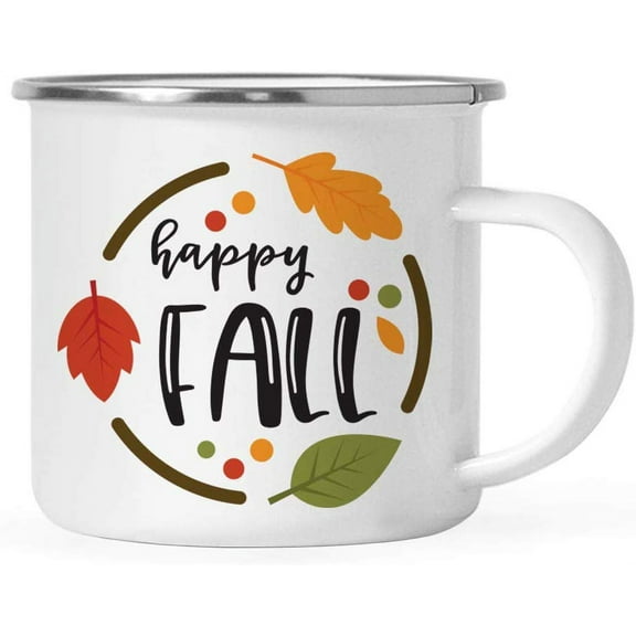 Koyal Wholesale Fall Autumn Season 11oz. Stainless Steel Campfire Coffee Mug Gift, Happy Fall, Colorful, 1-Pack