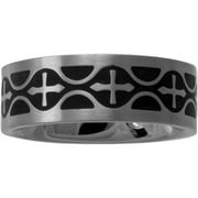 Men's Black and White Cross Ring in Stainless Steel