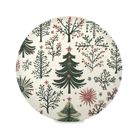 WOBOGO Christmas Folk Art Pattern Round Placemats Set of 6 Heat Resistant Washable Kitchen Table Decorations 15.4in
