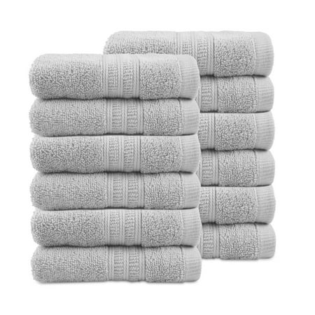 Trident Air Rich 12 Piece Cotton Washcloths, 12 in x 12 in, Gray