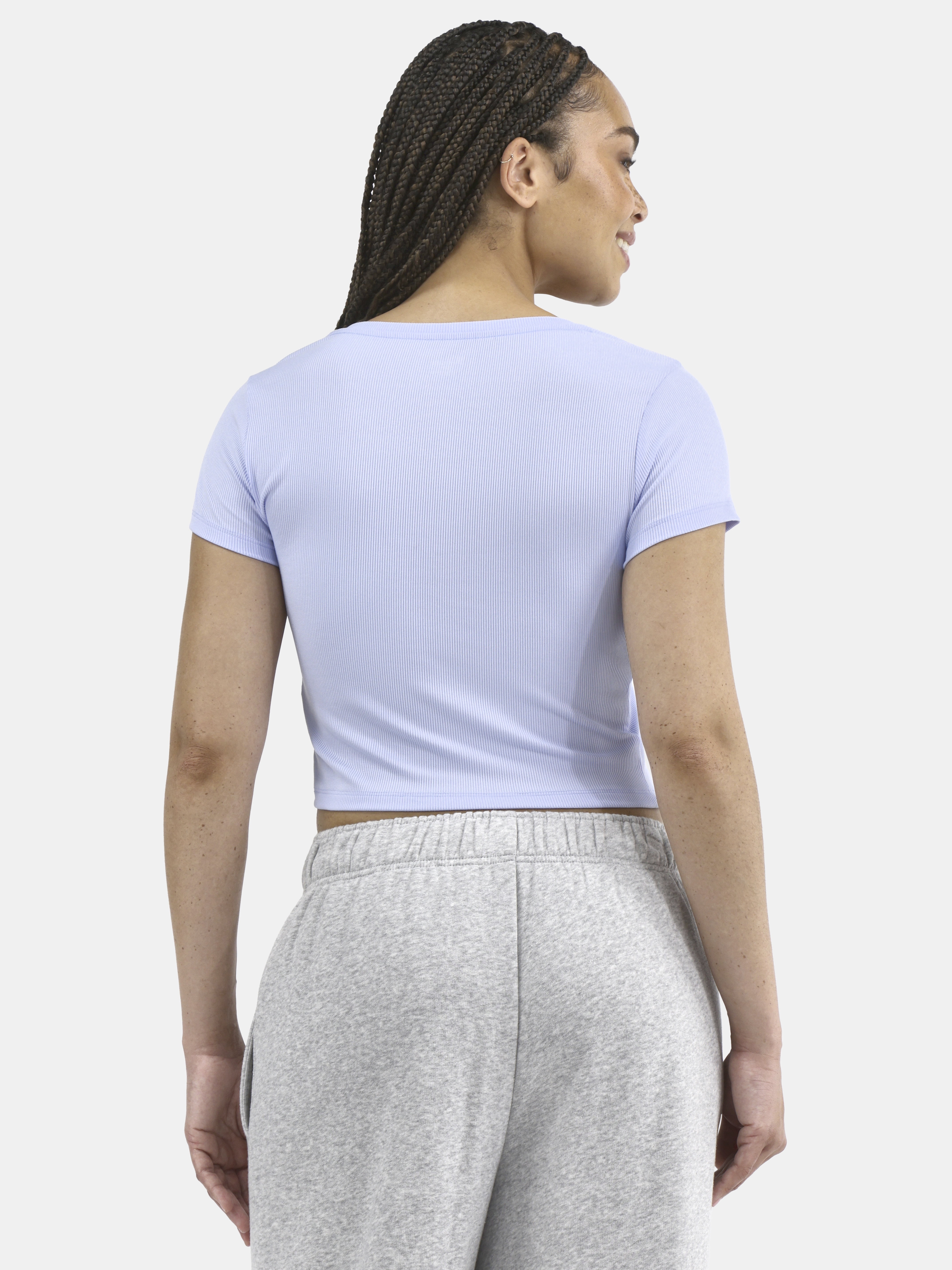 No Boundaries V-Neck Crop Rib Tee, Women's XXS-XXL