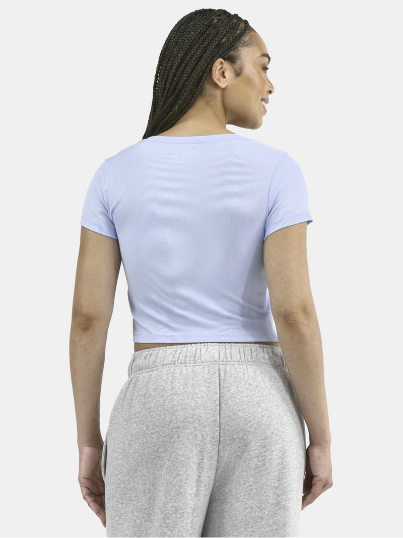 No Boundaries Women's Ribbed V-Neck Crop Tee - Top - Walmart.com