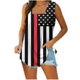 thumbnail image 2 of Wycnly Womens 4th of July Tank Tops Casual Pleated Hem Shirts Independence Day Tunic Vest Summer Fashion Star USA Flag Print Square Neck Sleeveless Blouse Black s, 2 of 4