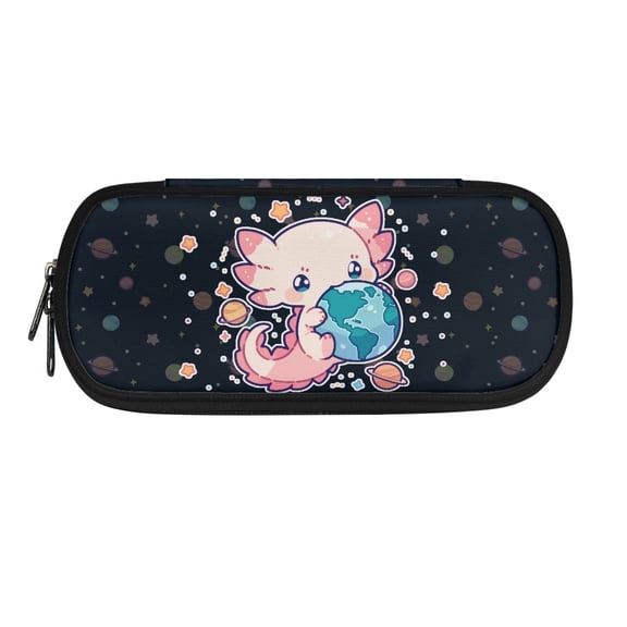 XYZCANDO Cute Space Axolotl Print Polyester Pen Case Pouch for Boys Girls, Elementary School Pencil Case Zipper Large Capacity Pencil Pouch for Daily Use Office